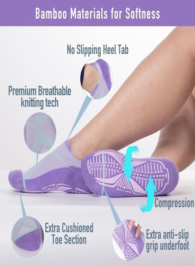 BRISIRA Pilates Socks with Grips Women Non Slip Grippy Yoga Socks Coolmax Bamboo Viscose Compression Barre Hospital Barefoot - Image 3